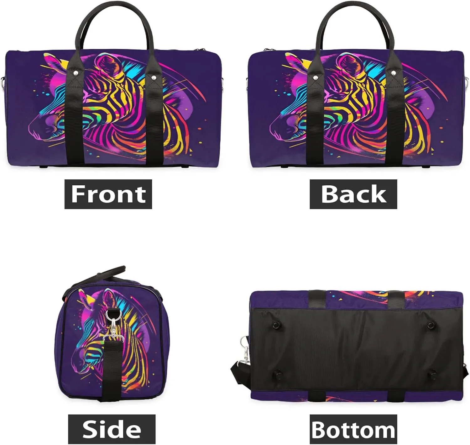 Zebra Travel Bag for Men Women, Gym Duffle Bags for Travel, Carry On Luggage Bag, Weekender Overnight Workout Bags