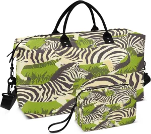Zebras and Leaf Travel Duffel Bags with Toiletry Bag for Travel Gym Yoga Weekender Bag