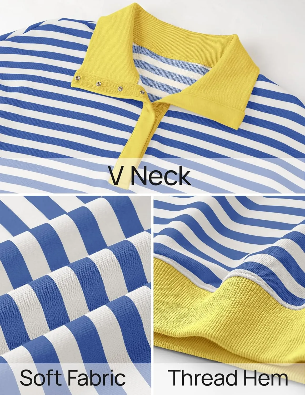 ZESICA Sweatshirts for Womens Long Sleeve Lapel V Neck Striped Oversized Tops