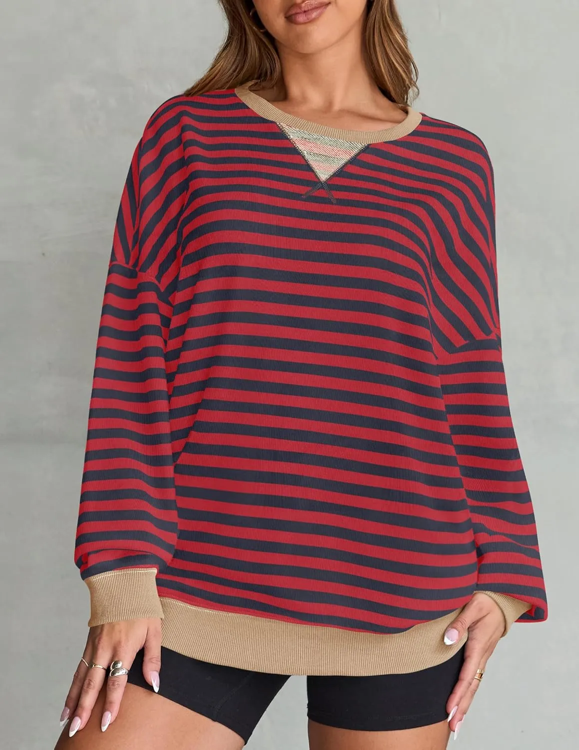 ZESICA Womens Casual Striped Pullover Tops Long Sleeve Shirts Crewneck Oversized Sweatshirts Spring Clothes