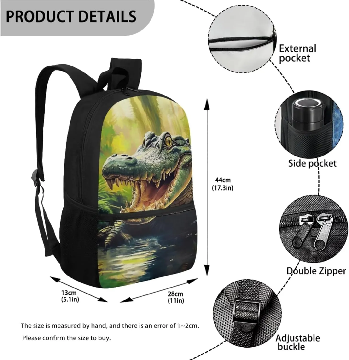 ZFRXIGN Crocodile Backpack for School for Boys Cool Bookbag Lunch Box Pencil Case Water Bottle Holder with Strap Teenager Book Back Pack Large Capacity Sport Travel Satchel Green