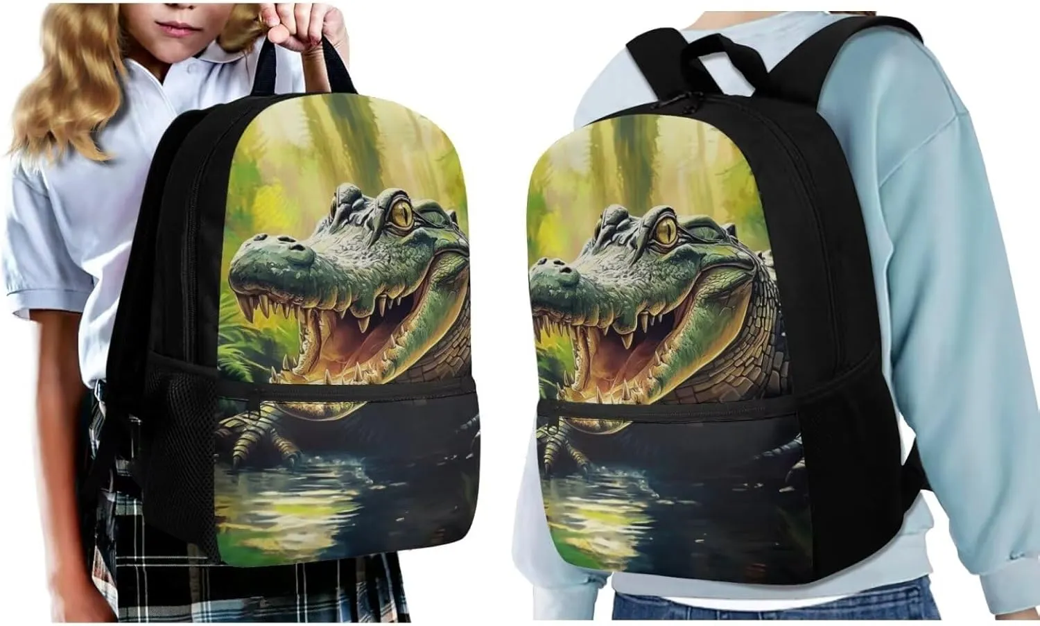 ZFRXIGN Crocodile Backpack for School for Boys Cool Bookbag Lunch Box Pencil Case Water Bottle Holder with Strap Teenager Book Back Pack Large Capacity Sport Travel Satchel Green