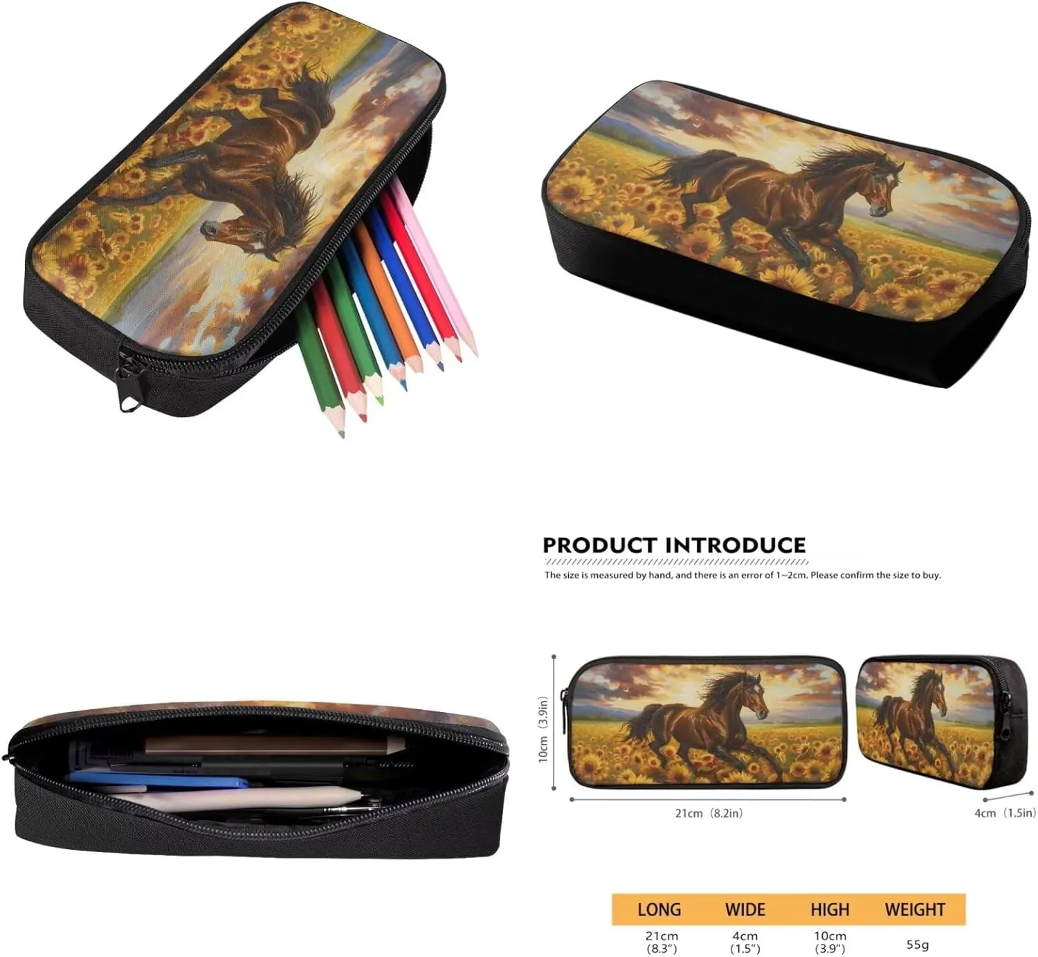 ZFRXIGN Horse Backpack for Kids with Lunch Box for School 8-10 Girls 3rd Grade Sunflower Pencil Case Water Cup Cover Middle Students Bookbag Large Capacity School Backpack