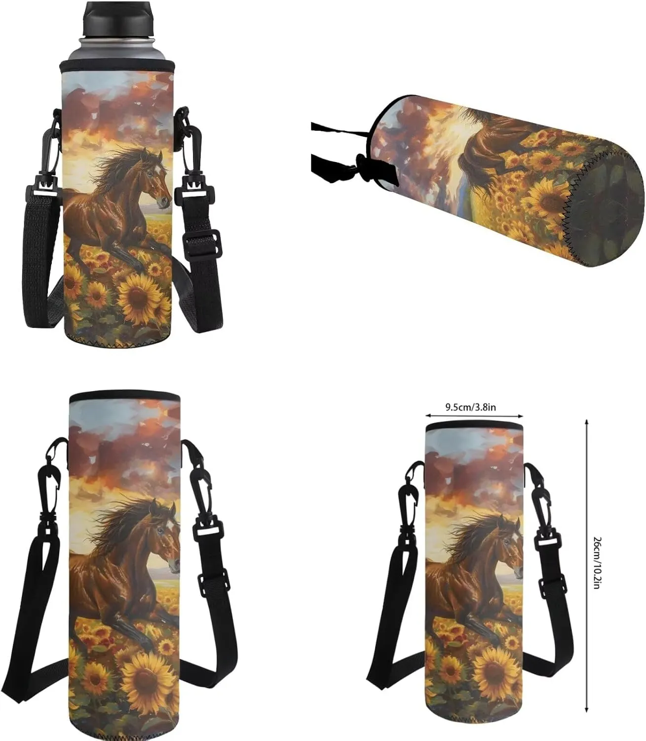 ZFRXIGN Horse Backpack for Kids with Lunch Box for School 8-10 Girls 3rd Grade Sunflower Pencil Case Water Cup Cover Middle Students Bookbag Large Capacity School Backpack