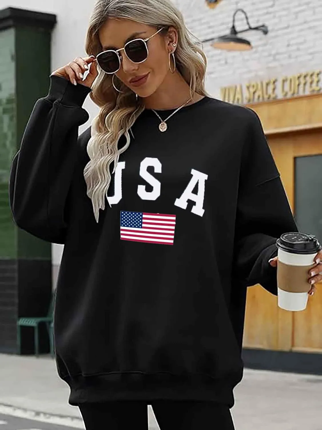 Zoyami Womens Crewneck Sweatshirt Graphic Long Sleeve Top Pullover Oversized Sweaters